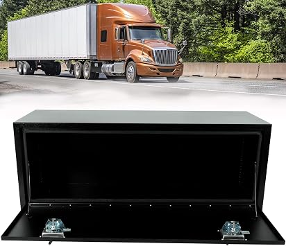 48"X18"X18" Black Steel Truck Underbody Pickup Tool Box RV ATV Trailer Storage Tools with T-Handle Latch, Job Tool Chest 48x18x18