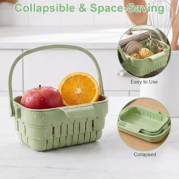 Foldable Hanging Sink Drain Basket Space Saving Colander for Kitchen