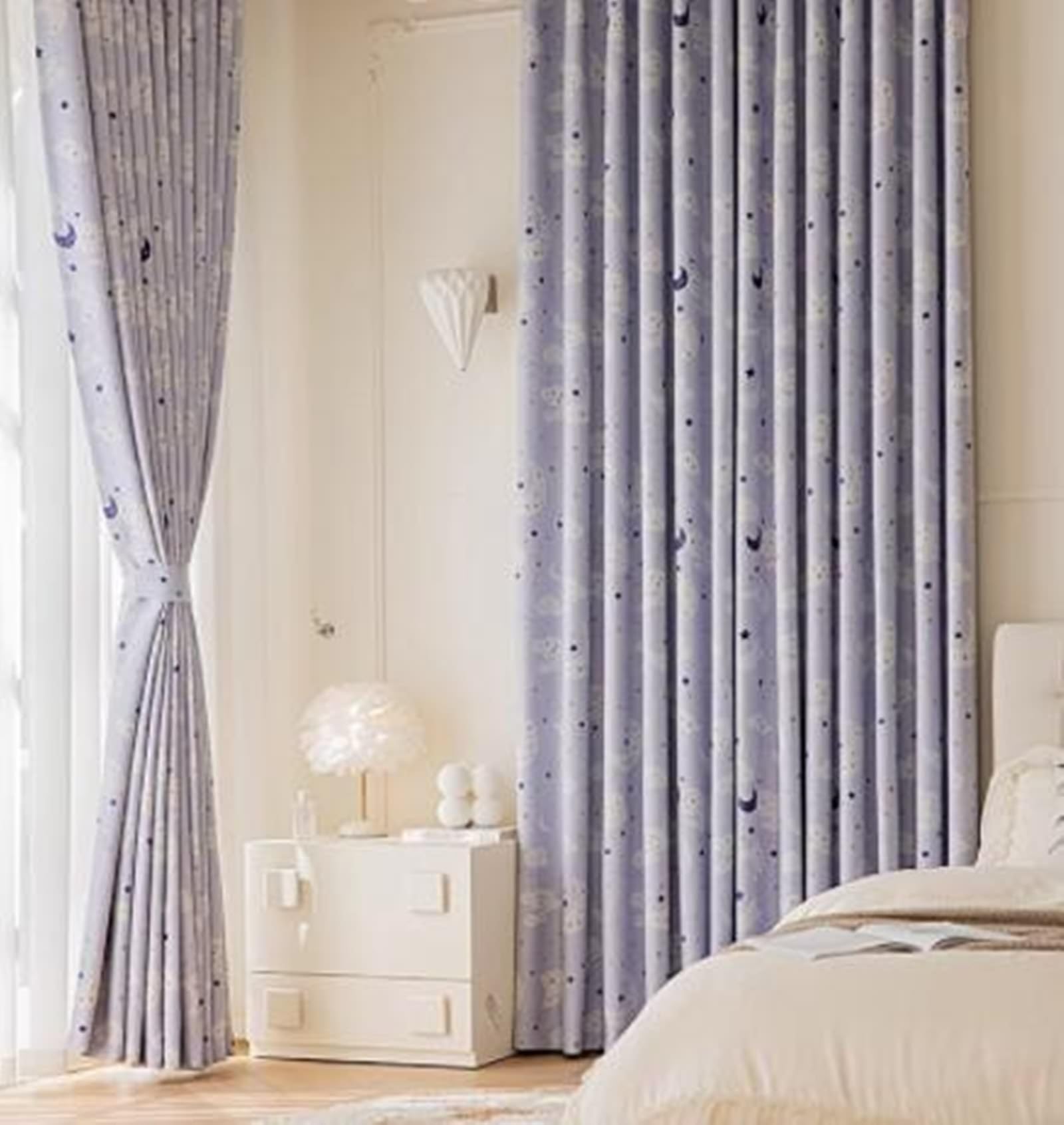 Cortinas opacas para ventana, habitación de niños, niños, niños, niños, niños, niñas, diseño de estrellas, luna, nube, poliéster, opaca, para dormitorio, 107 x 132 cm