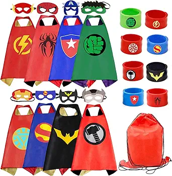 RioRand Kids Dress Up 8PCS Superhero Capes Set and Slap Bracelets for Boys Costumes Birthday Party Gifts