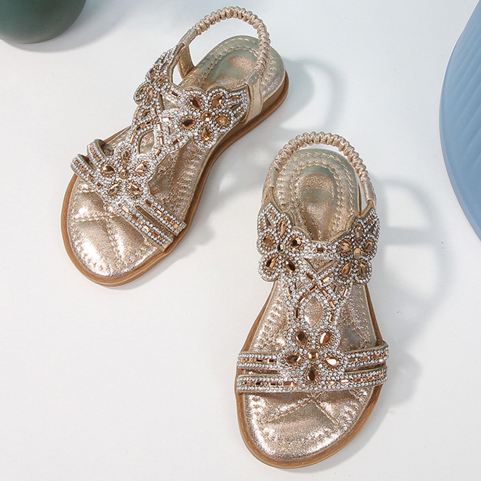 MMRTDJDR Generisch Dziewczę ły księżniczki Rhinestone ły bez pię ły Elastyczny pasek na kostkę Casual Czeskie buty plażowe