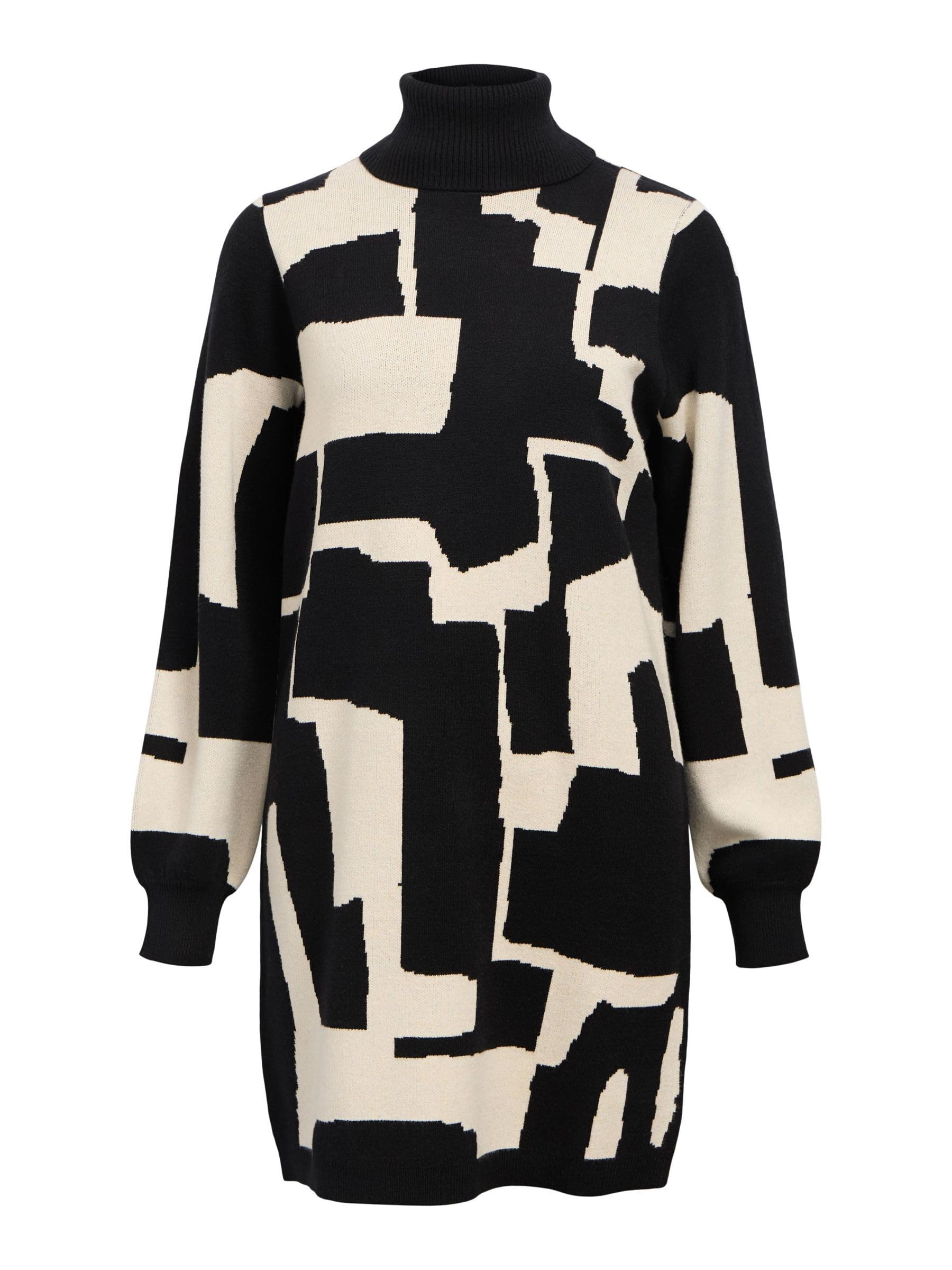 Objray L/S Knit Rollneck Dress AOP Noos, Black, XL