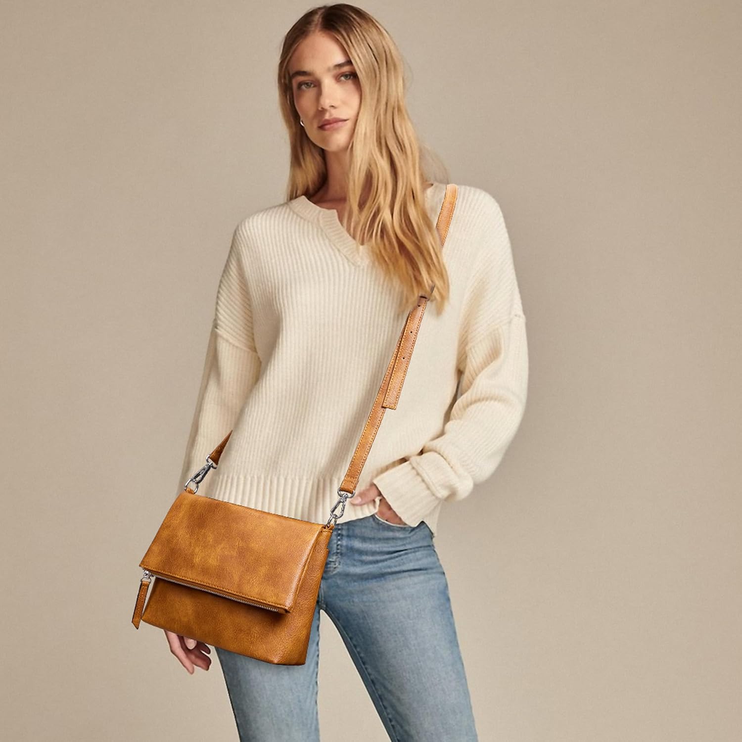 KALIDI Vintage Vegan Leather Crossbody Bag PU Shoulder Bag Handbag Multiple Pockets Adjustable Removable Strap Women - Image 2