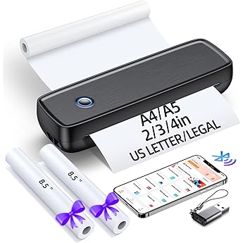 Portable-Printer with phone holder, Thermal-Wireless-Bluetooth-Mini Inkless-Printer for Travel Support 8.5" X 11" US Letter&Legal A4&A5 Thermal Paper, Compatible with Android and iOS Phone&Laptop