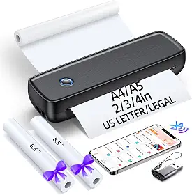 Aixiqee Impressora Portátil Sem Fio para Viagens, Suporte para Impressora Térmica Bluetooth 8,5 X 11 Pol. Carta Dos Eua E Ofício, Papel Térmico A4 E A5, Impressora Sem Tinta Compatível com Ios, Androi