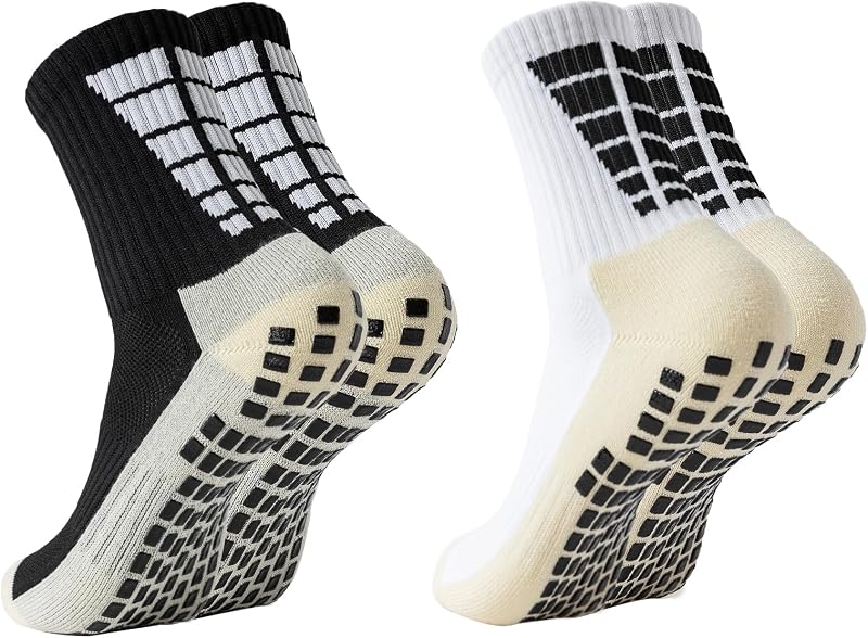 Men's Grip Soccer Socks Anti Slip Athletic Socks Non Slip Grippy Football Basketball Sock with Grip Pads
