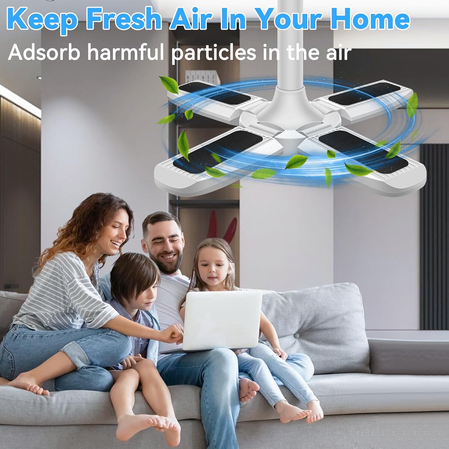 Ceiling Fan Air Filter -10 Pack Activated Coconut Shell Carbon Filter Rounded rectangle Unscented Universal Easy-Stick Ceiling Fan Blade Filters for Home Bedroom Living Room Office