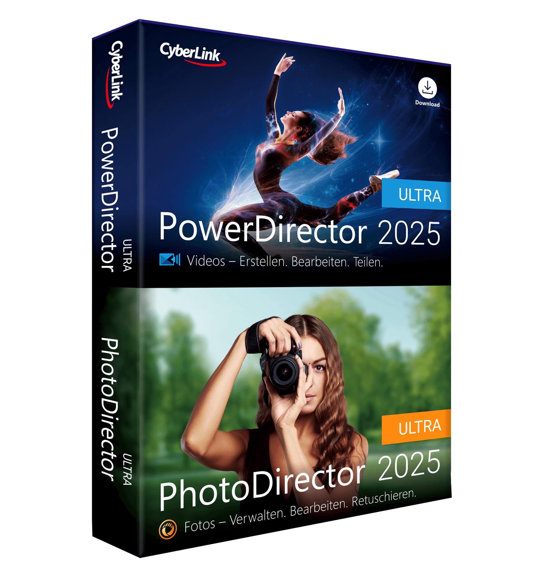 CyberLink PowerDirector 2025 Ultra & PhotoDirector 2025 Ultra Benutzerfreundliches Videobearbeitungsprogramm für PC mit Greenscreen Screen RecorderLeistungsstarkes Bildbearbeitungsprogramm [Box]