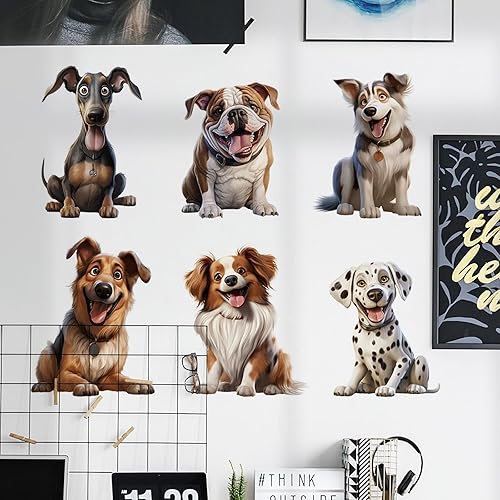 Miniatura 2 de sacinora - Calcomanías de pared con diseño de seis razas de cachorros, calcomanías de pared de perros de dálmata, Husky Border Collie, Bulldog