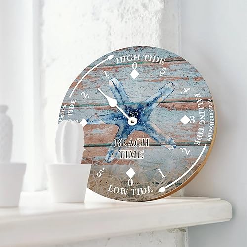 Miniatura 3 de Beach Time - Reloj de marea con estrellas de mar, silencioso, sin tictac, funciona con pilas, reloj de marea de madera, arte de pared, reloj de