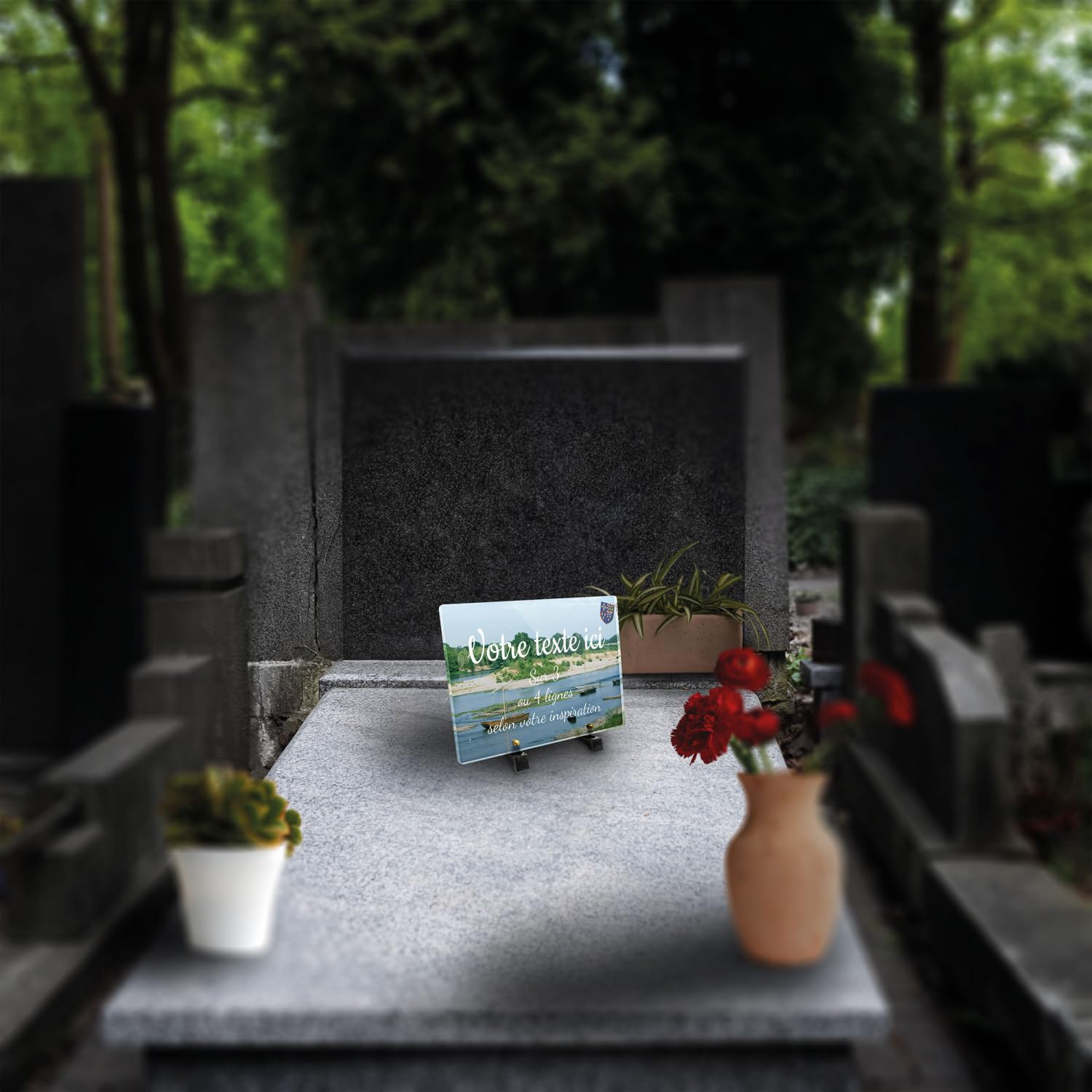 Placa funeraria rectangular personalizable en plexi con diseño regional de barcos Loira, diferentes tamaños, grosor 6 mm, personalizado en varias líneas 30x20 cm