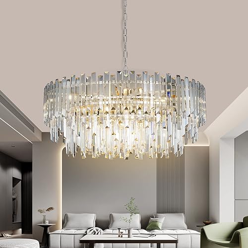 Lámpara de araña de cristal cromado de 31 pulgadas para comedores dormitorio vestíbulo entrada techo colgante