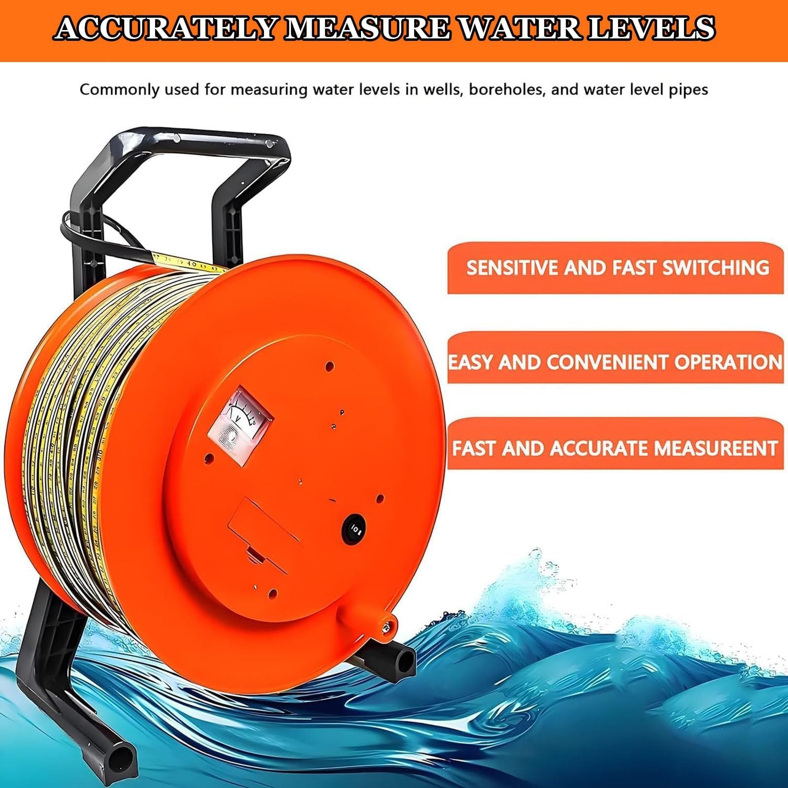 Medidor De Nivel De Agua For Pozos Profundos, Indicador Nivel Agua For Pozos 10 A 300 Metros Con Sonda Acero Inoxidable, Herramienta Medición Pozos For Pozos, Perforaciones, Tuberías(30 meters)
