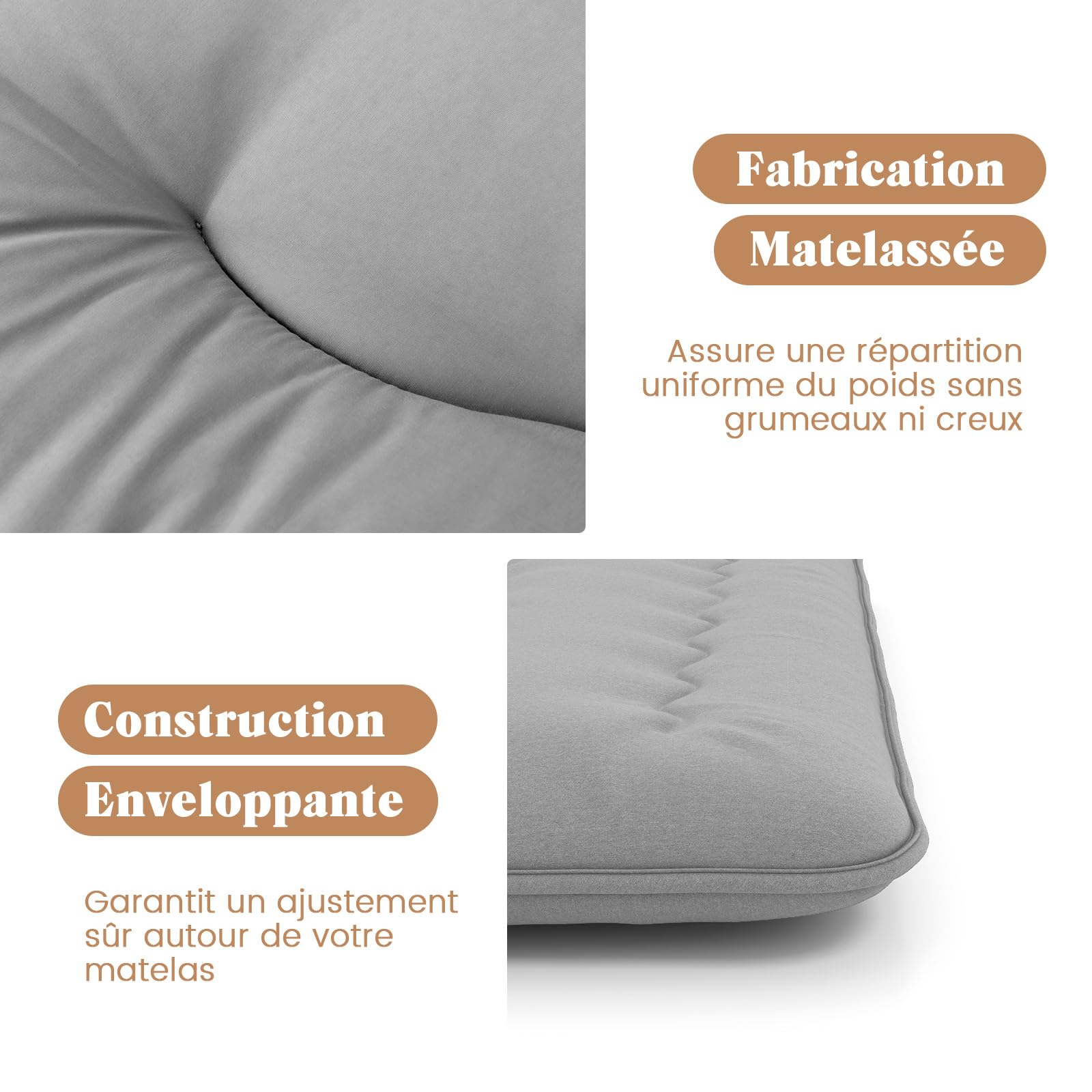 GOPLUS Matelas Futon Japonais 1/2 Personnes,Lit de Couchage Enroulable de Sol Pliable et Portable avec Sac de Transport pour Camping, Voyages en Voiture 90/140x200CM (Gris,140 x 200 cm)
