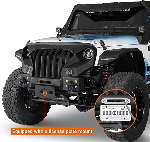 Miniatura 4 de Hooke Road JK Mad Max - Parrilla de parachoques delantero para Jeep Wrangler JK y Unlimited 2007-2018 de 2/4 puertas, parachoques Rock Crawler