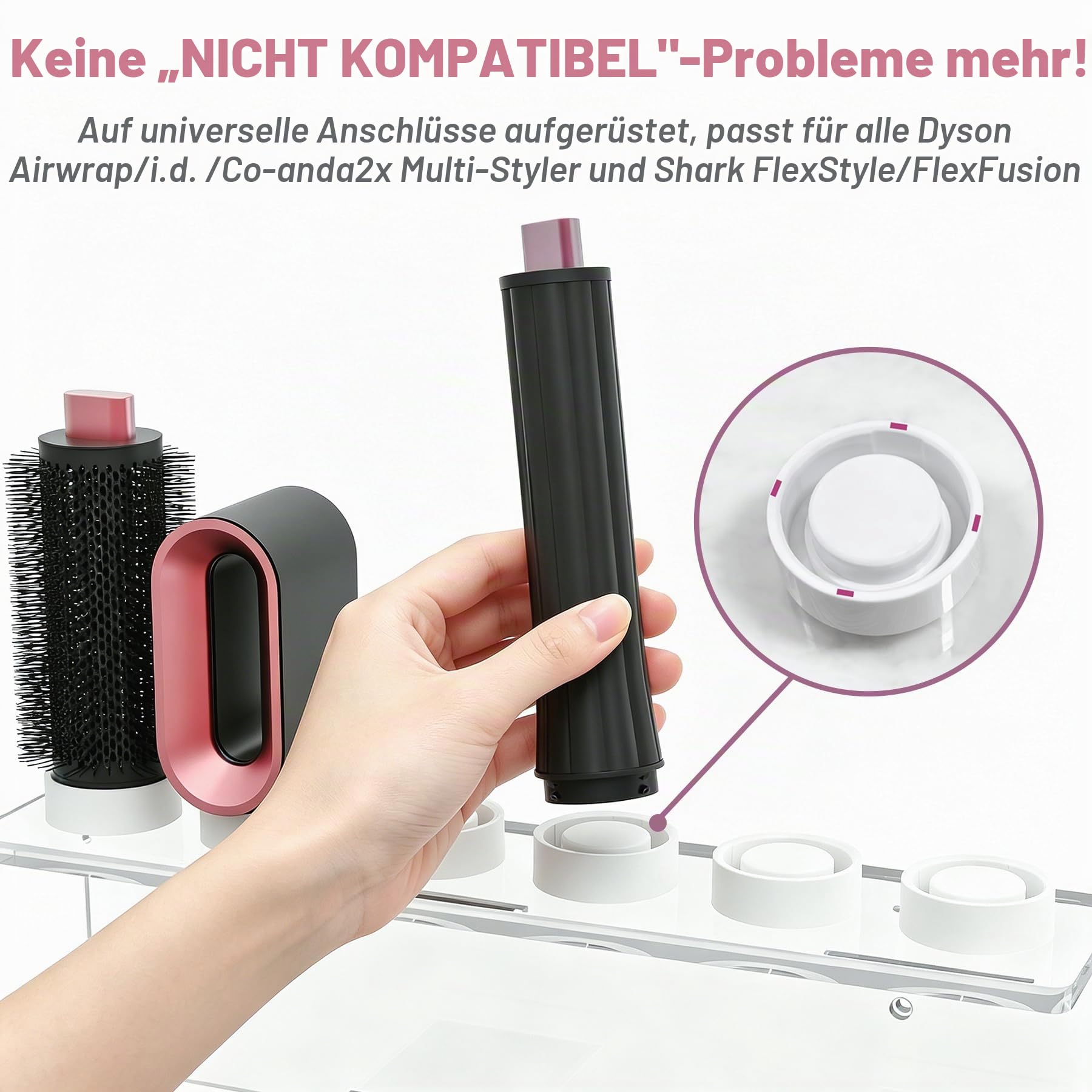 Affogato Wandhalterung, passend für sämtliche Dyson Airwrap Styler Zubehörteile. Verbesserte Acryl-Aufbewahrungsregal mit 6 Löchern, ideal für das Badezimmer