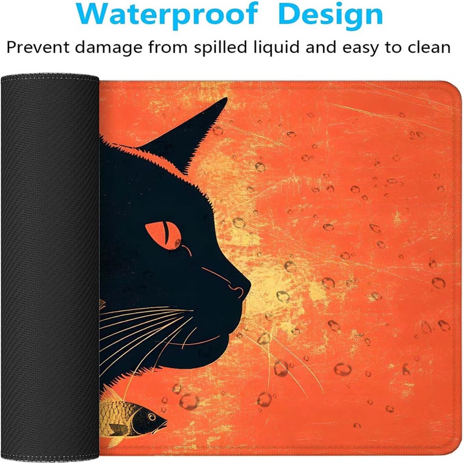 Alfombrilla Ratón Gato Pez Alfombrilla Ratón XXL 1400x600x3mm Mouse Pad Resiste Salpicaduras, Extendida de Gran Tamaño con Bordes Cosidos, Mejora Precisión y Velocidad, Antideslizante, Duradera y-351