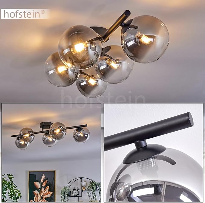 hofstein HOFSTEIN Plafondlamp Chehalis, plafondlamp van metaal/glas in zwart/rookkleuren/helder, lamp in retro/vintage-design met glazen kap (Ø 12 cm), 5 x G9 LED, zonder lamp photo 2