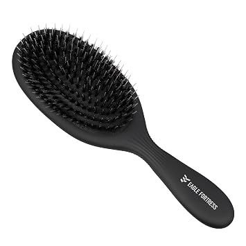 EAGLE FORTRESS Detangling Hair Brush for Thick Hair & Extensions, Black | Natural Boar Bristles, Polished Nylon Tips, Enhanced Detangling, Thick & Coarse Hair, Extension Friendly, Natural Shine