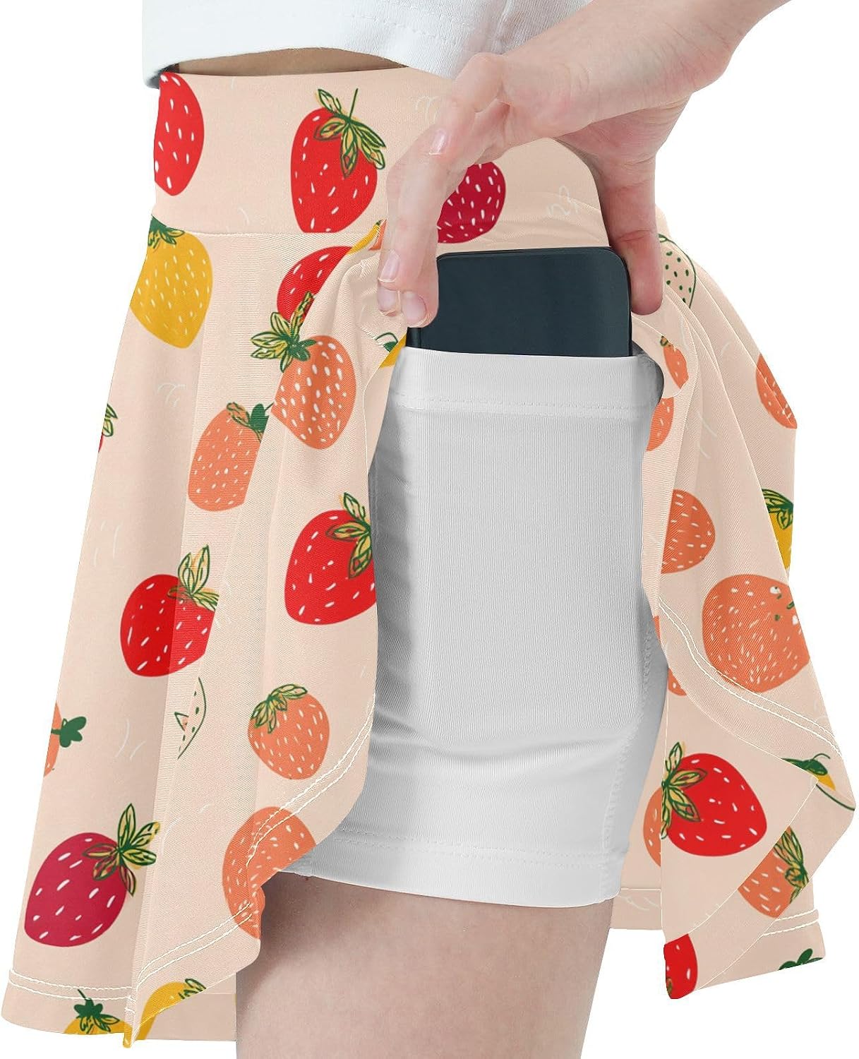 visesunny Cartoon Sour Strawberry Girl's Golf Skirt Athletic Tennis Skort Sport Activewear with Double Layer Pockets