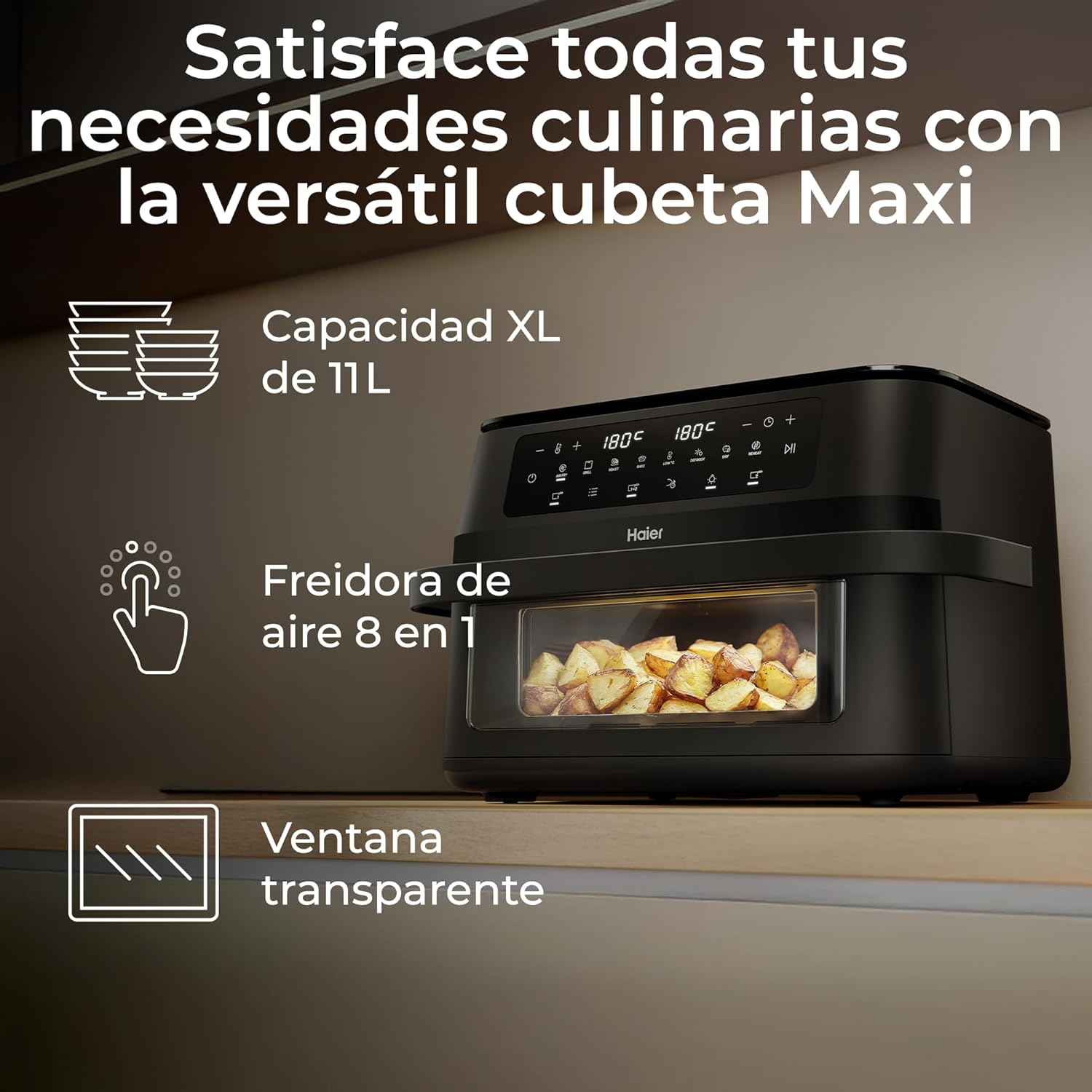 الذكي - هاير مقلاة فليكس بالهواء الساخن، 11 لتر، 8 في 1: القلي... - view 3