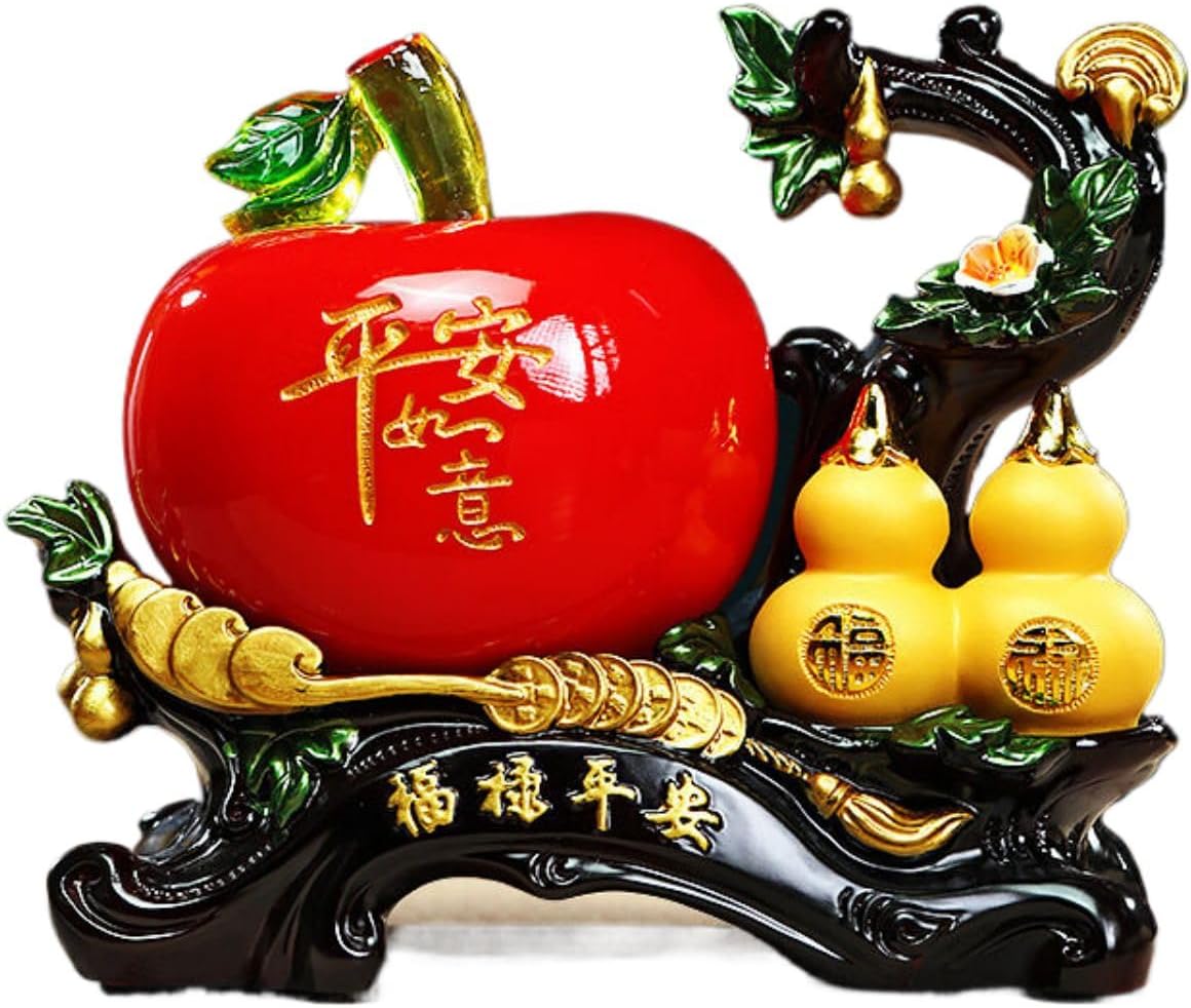 福禄平安苹安果摆件 Feng Shui Figurine Home Office Decor Chinese Gifts 招财葫芦 Pure Copper Gourd Retro Home Decor Tabletop 客厅玄关电视柜装饰品搬家乔迁新居礼物 8255