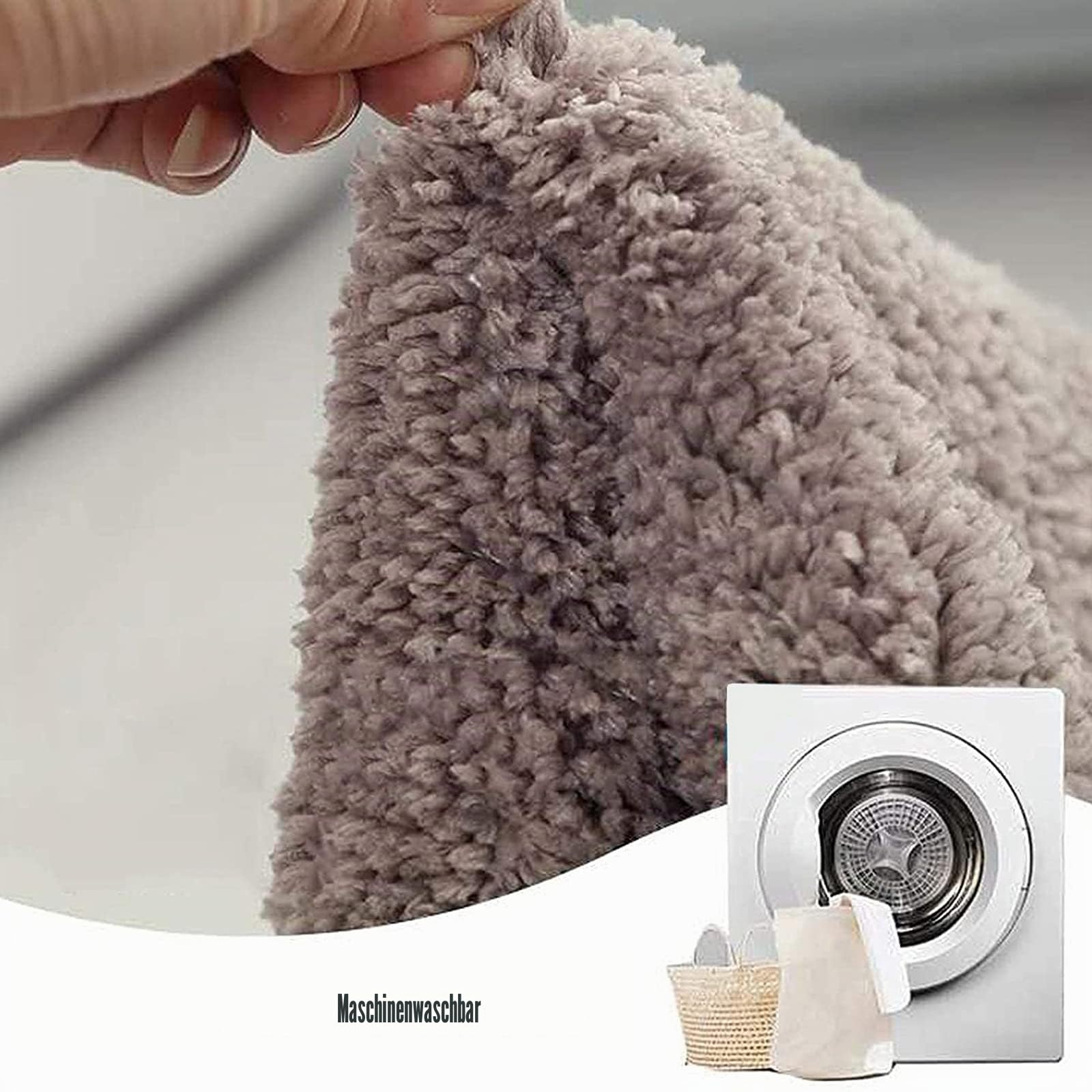 Badematte Runddusche, Medium Mikrofaser Duschmatte Halbrund, Viertelkreis Rutschfeste Hochflor Gebogen, Waschbar für Eckdusche, Beige