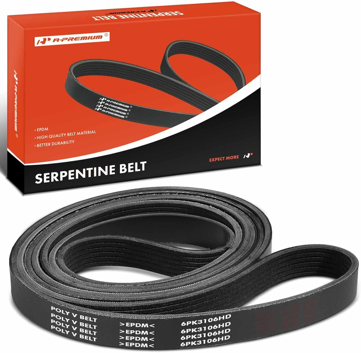 A-Premium Serpentine Belt 122.28 In Supercharger Heavy-Duty For Ford Mustang 2005 2006 2007 2008 2009 2010, V8 4.6L