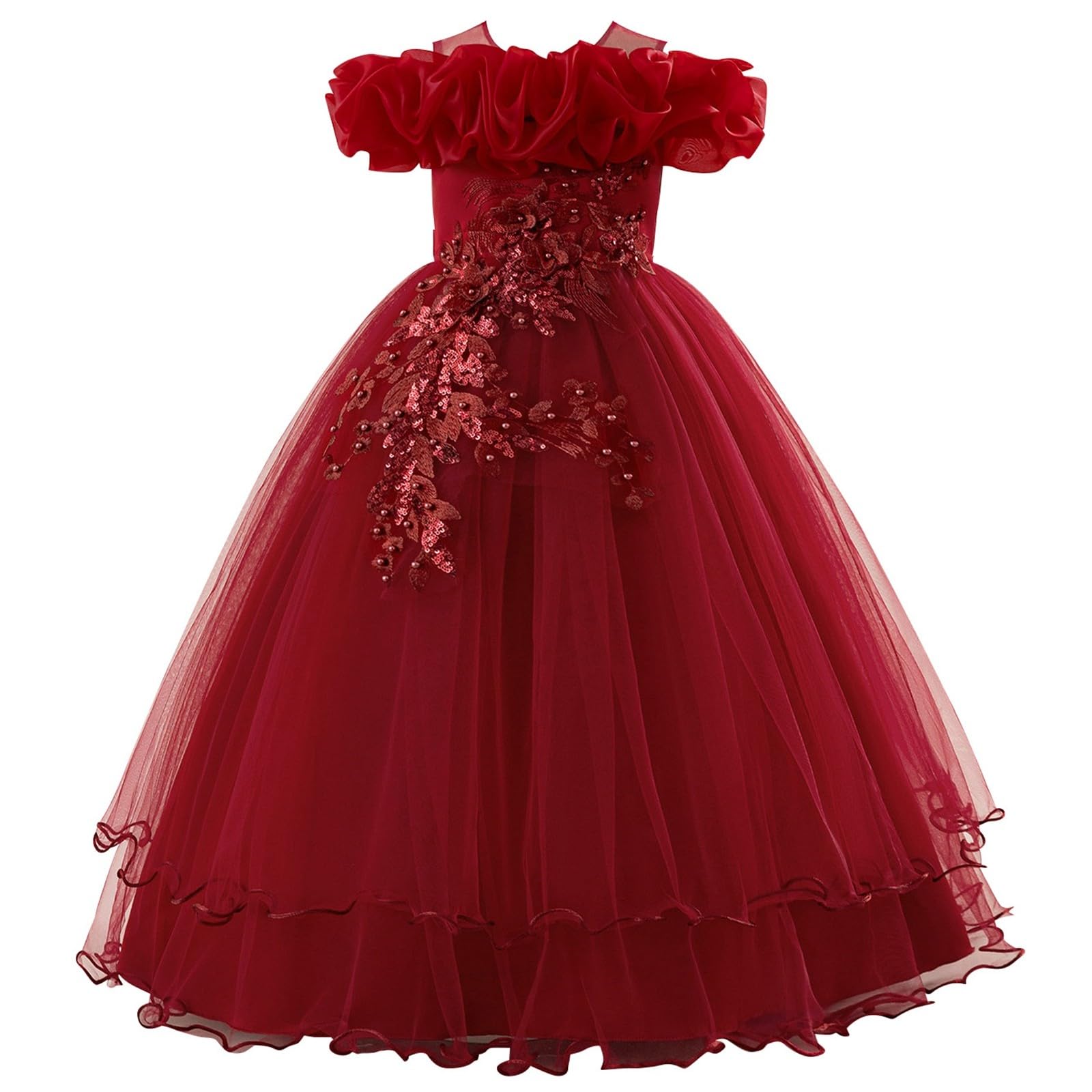 Generico 2026 Abito Elegante con Spalle Scoperte e Gonna tutù per Bambine, Modello Matrimoni Feste Casual, Taglie 7-12#D