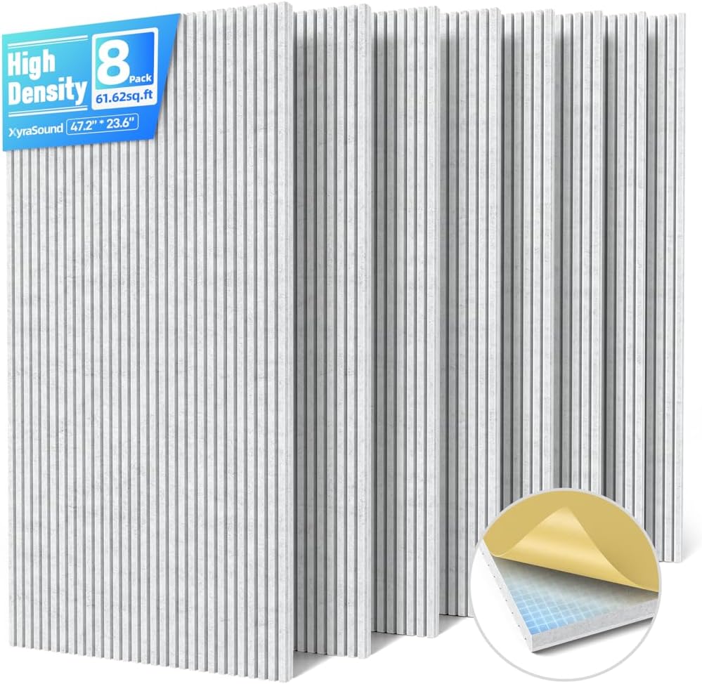 8 Pack Large Acoustic Panels Sound Absorbing with Self-Adhesive, 47.2”*23.6”*0.36” High Density Sound Proof Foam Panels for Walls, 3D Vertical Soundproof Wall Panels for Home Studio Office Decor-Gray 8 pack - 47.2*23.6in. Gray