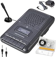 DeluxeProducts CASR101 Portable Cassette Player Recorder: Play & Record Tapes via Mic/Aux, Built-in Speaker, Carrying Handle
