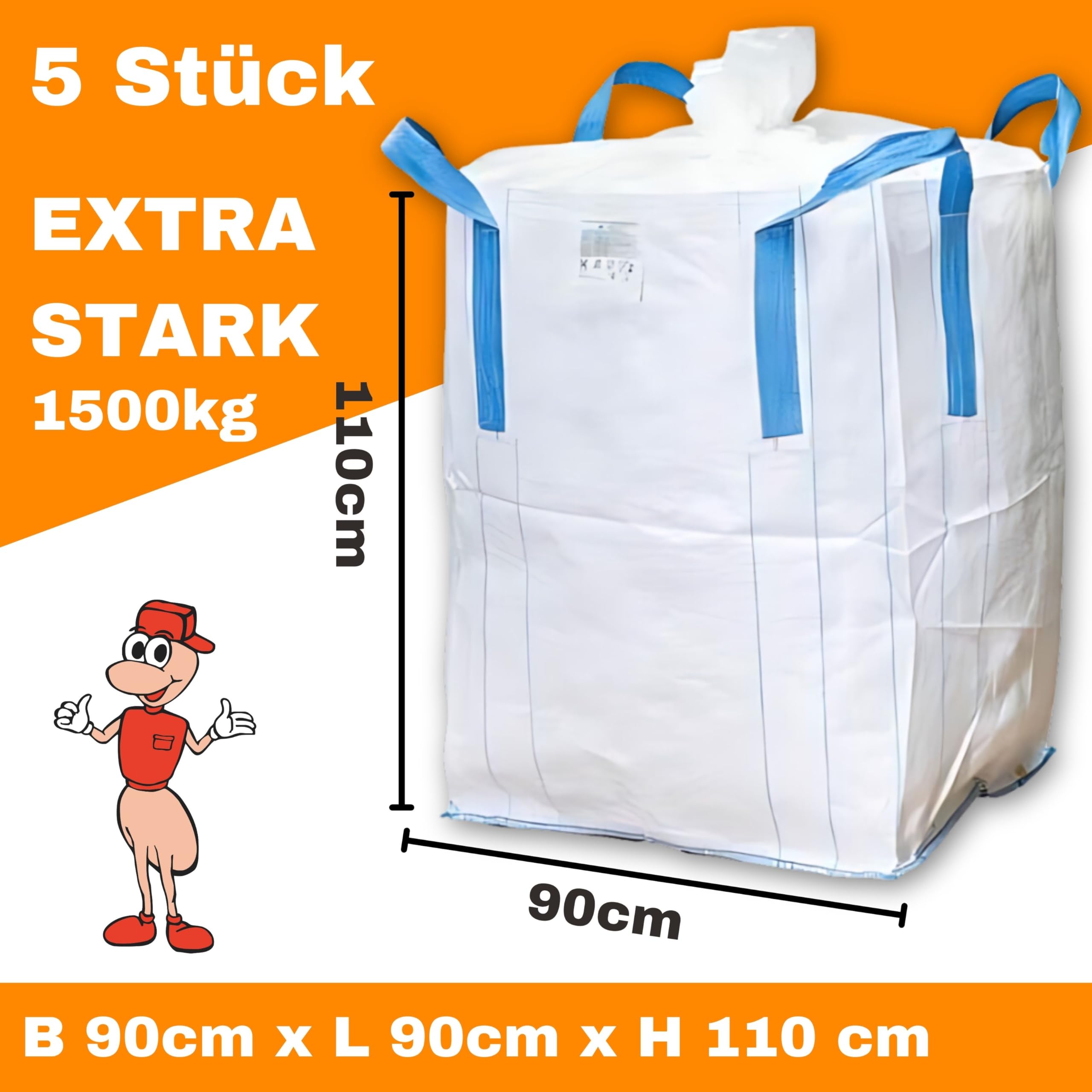BigBag con grembiule, bocchettone, passanti extra grandi, contenitore monouso fino a 1500 kg BigBag (5)