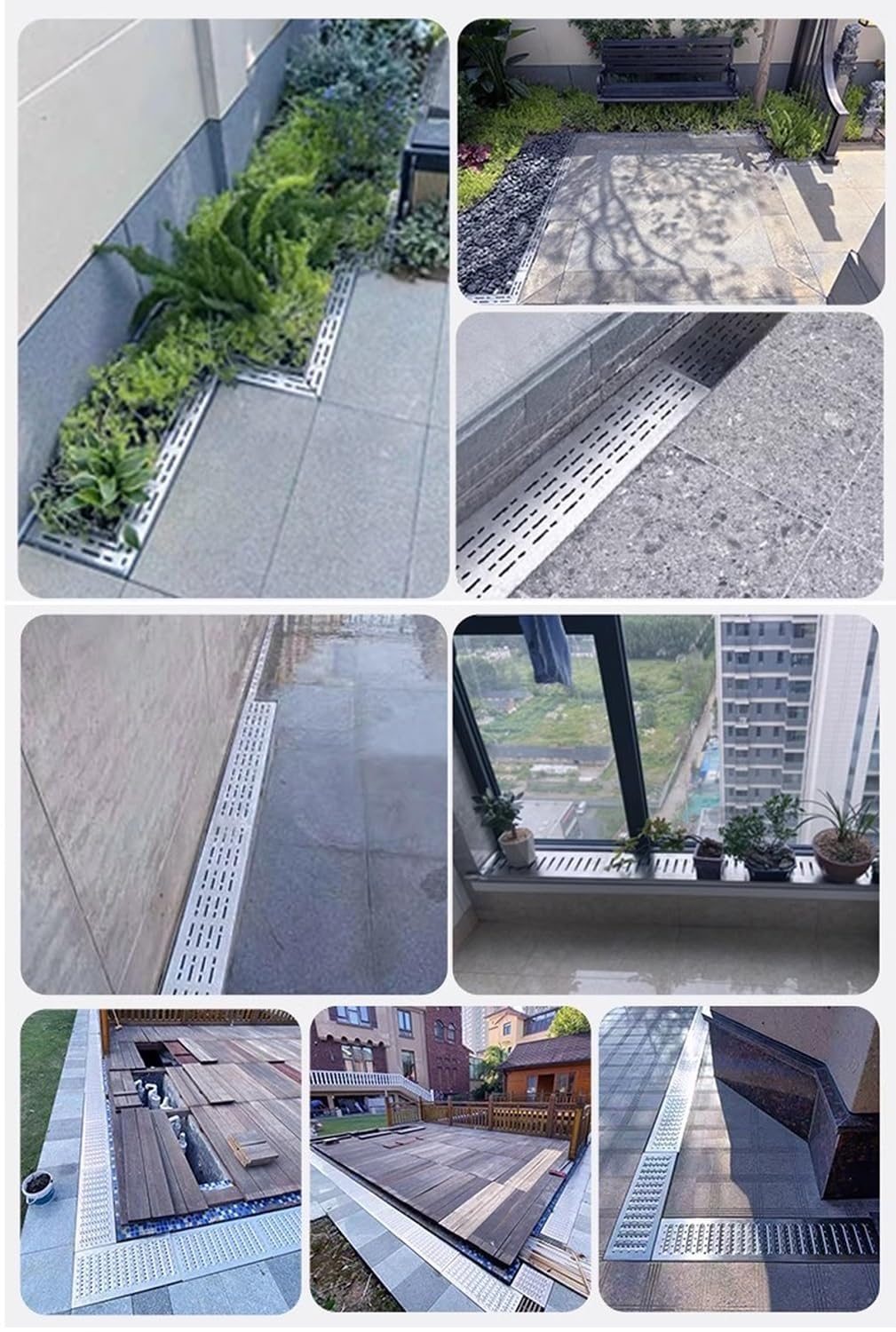 Zewnętrzna rynna dachowa z rusztem ze stali nierdzewnej, ruszt rynnowy odwadniający, sitko rynnowe, liniowy odpływ rynnowy na podwórko/taras (2 sztuki)