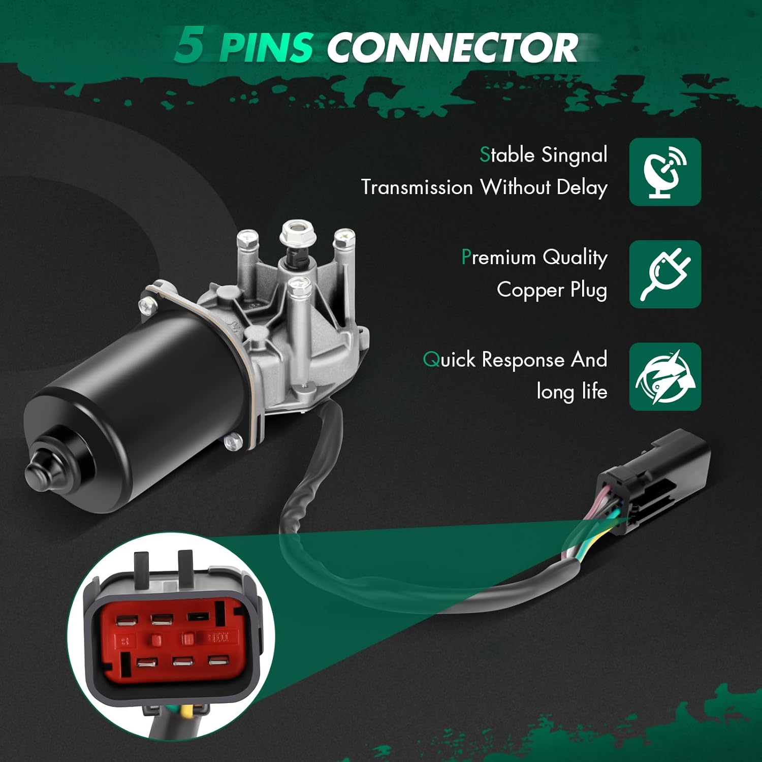 Front Windshield Wiper Motor Compatible for 1997-2002 For Jeep For TJ, wiper motor replacement 227145,AA140442,WIP1651,40-442,85-442,4864892,5—Pin