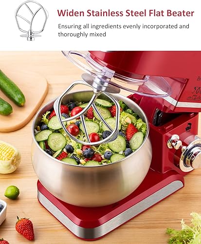 Miniatura 6 de Batidora eléctrica de pie de cocina, tazón de 500 W, 6.5 cuartos de galón y 6 velocidades con batidor de huevo, gancho para masa, látigo de alambre