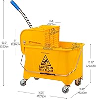 Vista 4 de Mind Reader Cubo para trapeador con escurridor, 22 cuartos (5.5 galones), limpieza de pisos, mango, ruedas, 16.25"L x 10.75"W x 24.5"H, amarillo