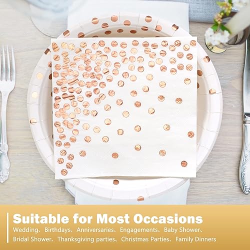 Miniatura 3 de Platos de papel y servilletas de oro blanco y rosa para fiestas, platos desechables de 25 x 9 pulgadas, platos de postre de 25 x 7 y servilletas de