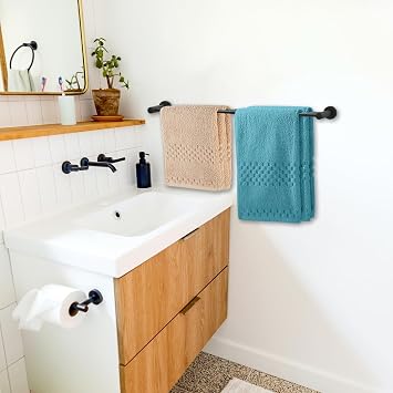 Adjustable Towel Rack 43-72CM Wall Mounted Towel Rail SUS304 Stainless Steel Towel Holder Towel Bars for Kitchen Bathroom Toilet Hotel Office, Black (Double Bar)