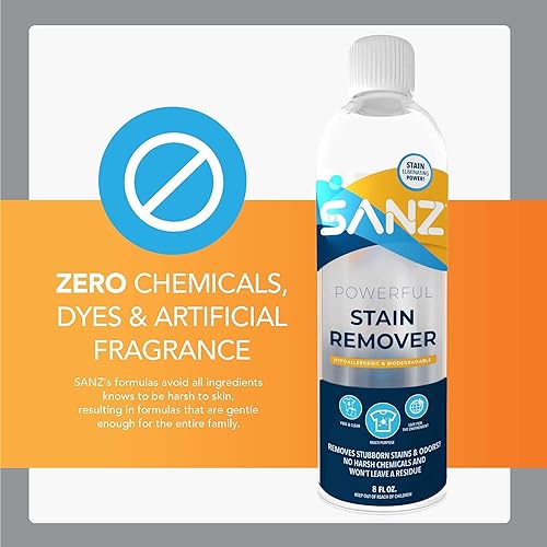 Miniatura 3 de SANZ Quitamanchas - Para manchas y olores difíciles, sin residuos, hipoalergénico, biodegradable, cero ingredientes duros, 8 onzas