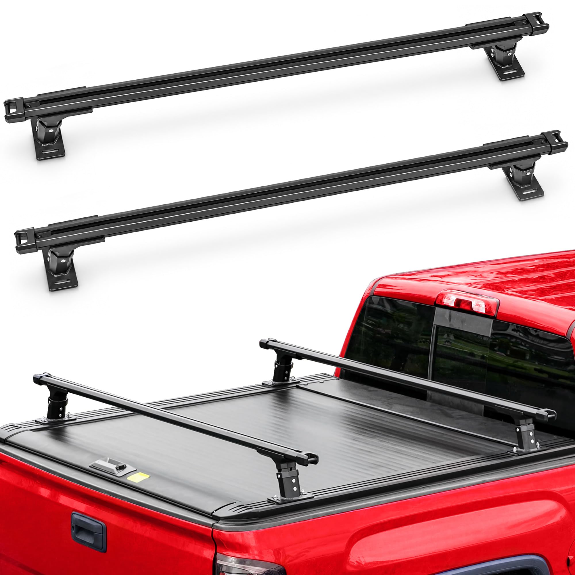 MONOKING Mid Size Truck Bed Rack, Adjustable Low Profile Cargo Rack for Tacoma Gladiator Colorado Canyon Ranger Frontier Maverick, Pickup Bed Rack for Camping Overland Gear