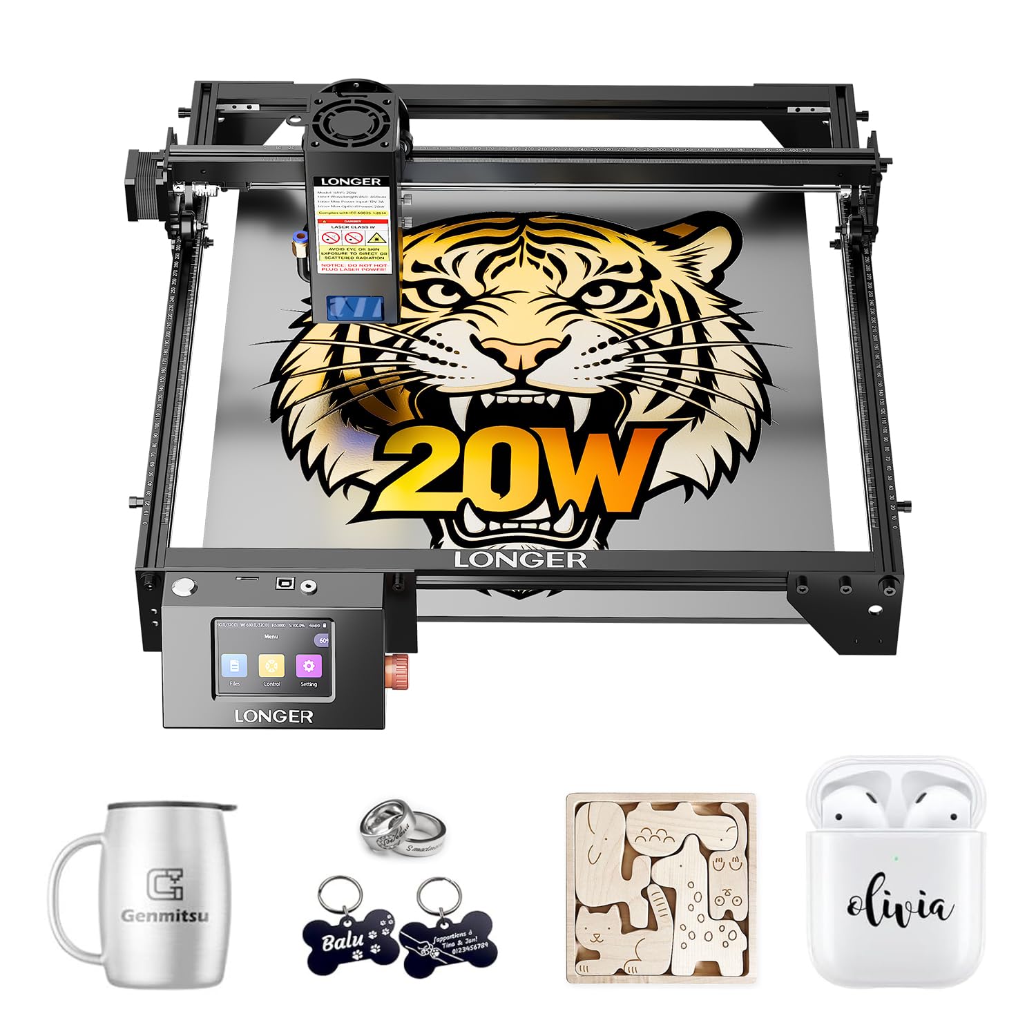 LONGER Ray5 20W Laser Cutter, 20W Laser Engraver with 3.5" Touch Screen, Offline Use, 24000mm/min, CNC DIY Engraving Machine for Wood, Metal, Acrylic