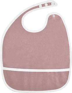 Baberos de alimentación lisos de color marrón rosado con absorción de presión, paquete de 2 artículos imprescindibles para viajes