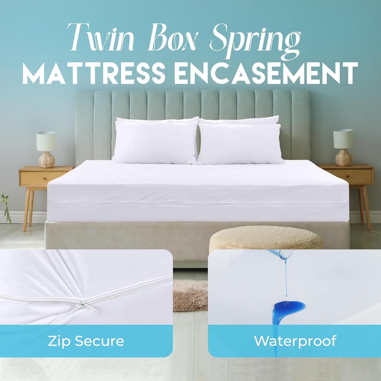 Threads+ Twin Box Spring Encasement, 78"x80", Waterproof & Breathable, 110 GSM Soft Jersey Knit with TPU Layer, Zippered 6-Sided Bed Cover, Full Coverage Barrier (10 Pack, White) Brand: Threads Plus