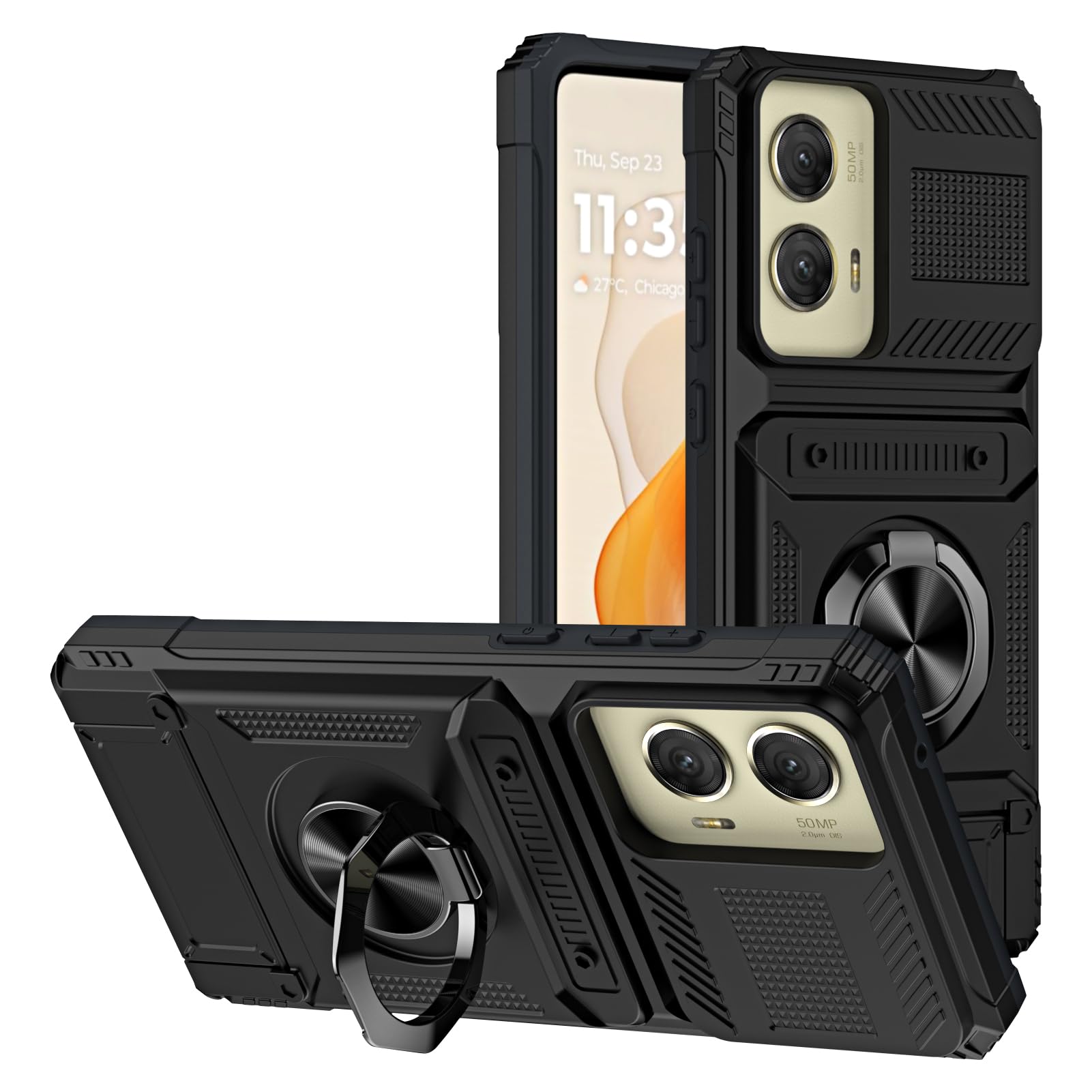 HTXWXJC Case for Moto Edge 2024 Case, Motorola Edge 5G 2024 Wallet Case Card Holder Protective Case with Ring Magnetic Kickstand Phone Cover for