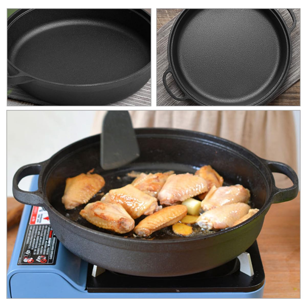 SHINEOFI Olla Caliente de Hierro Fundido sin Revestimiento Asas Ergonómicas y Protección contra Quemaduras para Uso Doméstico Aire Libre