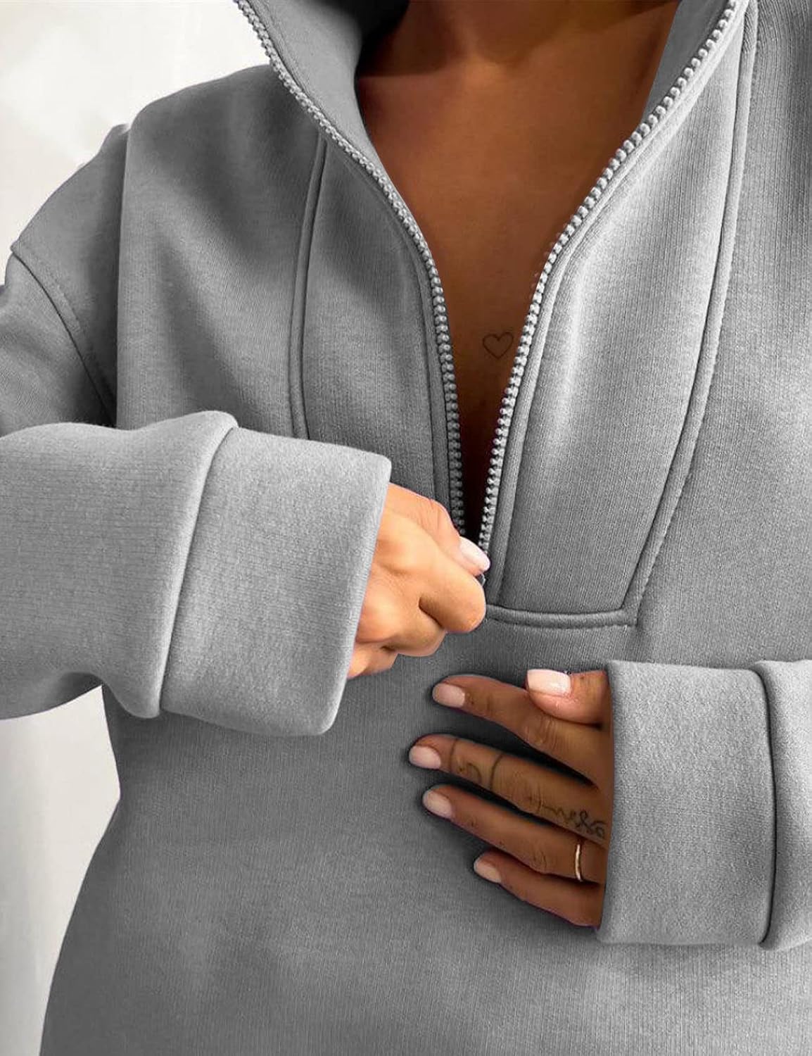 Flygo Womens Fleece 2 Piece Sweatsuit Half Zip Pullover Jogging Tracksuit Sweatshirt and Sweatpants(Grey-S)