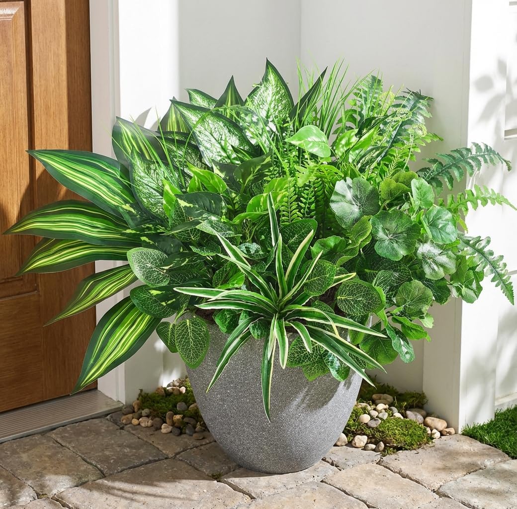 Waipfaru Artificial Plants Outdoor UV Resistant, Realistic Fake Plants Artificial Greenery, Large Bunches Faux Plants for Indoor Outdoor Porch Patio Garden Spring Summer Home Decor (Large 10pcs)