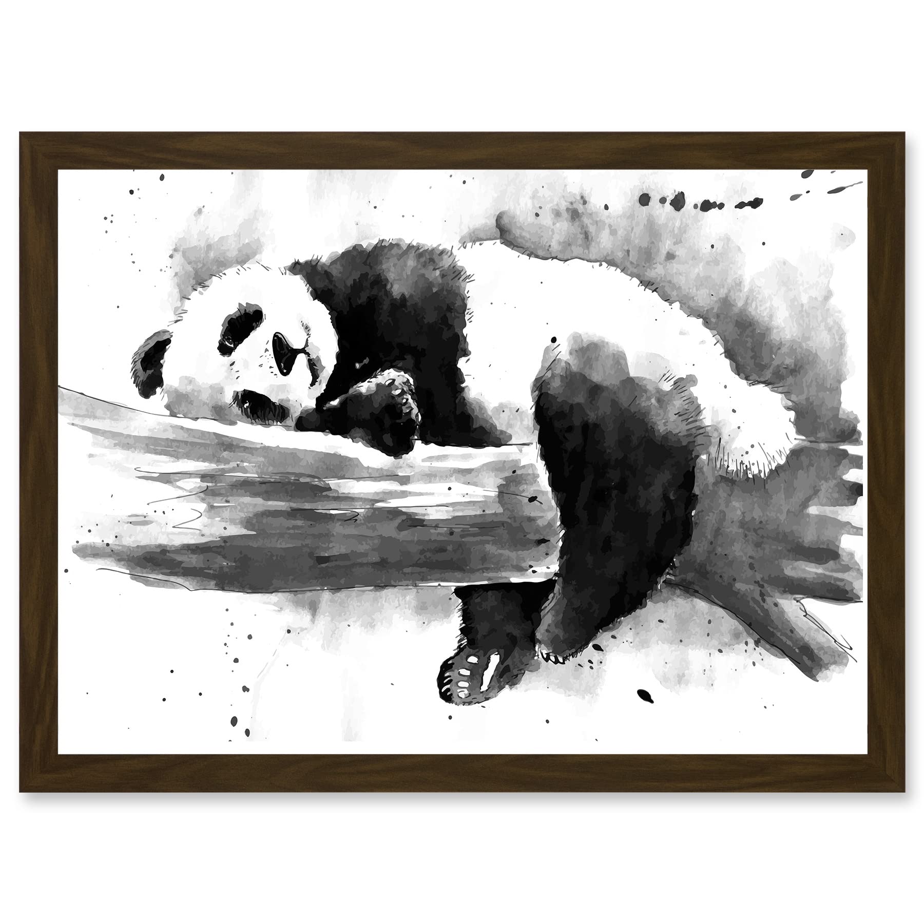 Wee Blue Coo Panda Sleeping Watercolour Black White Artwork Framed Wall Art Print A4