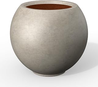 Kante 11 Inch Round Concrete Sphere Planter with Drainage Hole - Weathered Finish for Indoor Outdoor Plants