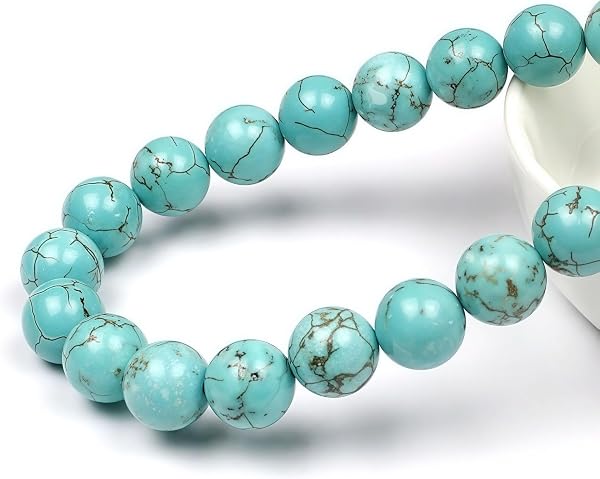 MJDCB 4mm 85 pièces Turquoise Perle Pierre Ronde en Vrac Perles Semi Precieuse pour Fabrication de Bijoux de Bracelets et de Colliers - 2